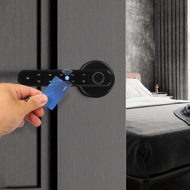 Charocean Smart Fingerprint Door Lock 4-in-1 Fingerprint Door Handle with Smart Lock, Password, IC Card, and Key, Smart Door Lock for Home, Office, and Apartment
