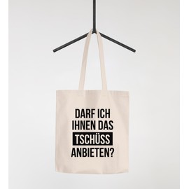 Moonworks® Jute Bag with German Text "Darf ich Ihnen das Tschüss anbiet" Cotton Bag Natural with 2 Long Handles
