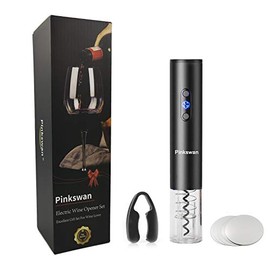 Electric Wine Opener Gift Kit for Wine Lover, Cordless Bottle Opener Automatic Corkscrew for Wine Enthusiast, Set Includes Electric opener, Foil Cutter, Wine Pourer Disk Spout(Black)