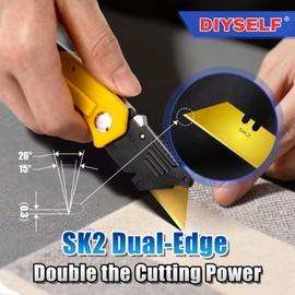 DIYSELF Utility Knife Blades, 100 Pack Sk2 Steel Box Cutter Blades with Dispenser, Heavy Duty Utility Blades for Razor Blade Knife, Utility Blade for Box Cutter, Cardboard, Leather, Thin Wood