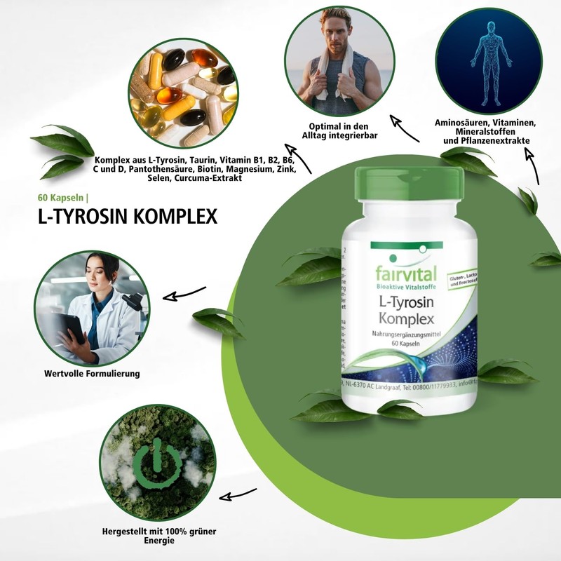 fairvital L-tyrosine complex, 60 capsules, 13 vital substances per capsule,