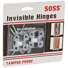 SOSS Door Hardware - 103CUS26D Mortise Mount Invisible Hinges with 4 Holes, Zinc, Satin Chrome Finish, 1-1/2" Leaf Height, 1/2" Leaf Width, 19/32" Leaf Thickness, 6 x 1" Screw Size (1 Pair)