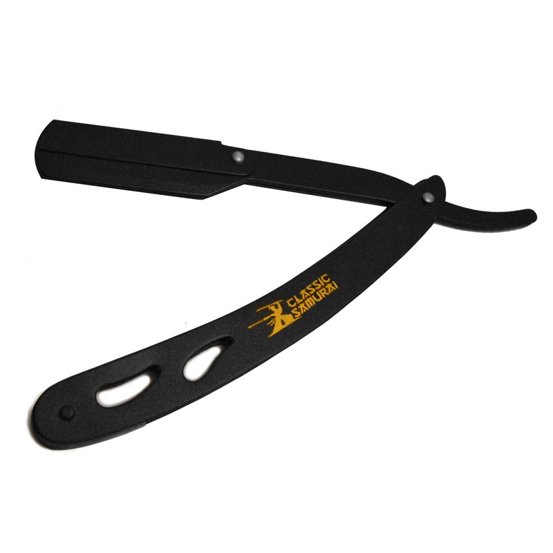 Classic Samurai CS-102 Matte Black Folding Straight Razor, Shavette with
