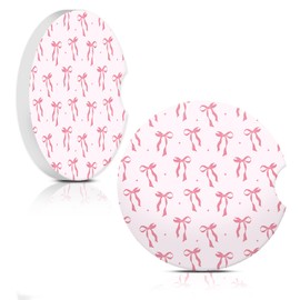 Car Coasters for Cup Holders, Car Cup Holder Coaster, Cute Car Accessories for Women Interior, 2PCS Cup Holder Coasters for Car, Anti Slip Rubber Cup Mat with A Finger Notch(Boho Ribbon Bow)