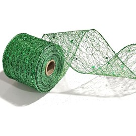 Saint Patrick's Day Fabric Ribbons, Green Glitter Edge Wired Burlap Ribbon for St Patrick Day Decor Irish Hanging Wrapping Party Gift Decoration Outdoor Crafts Supplies 2.5 Inch * 10 Yards * 1 Roll
