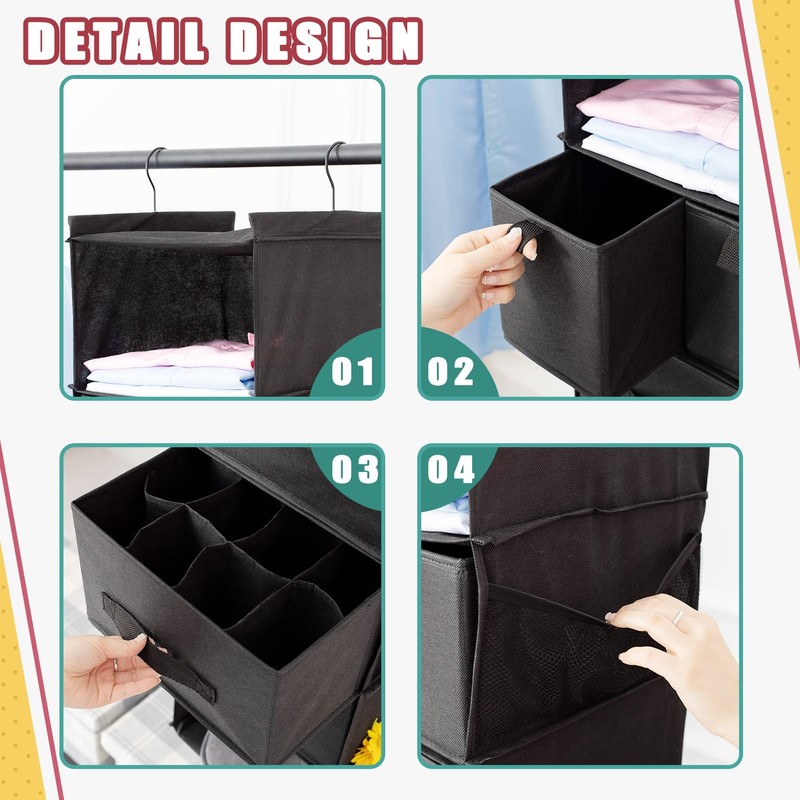 Bosuelife 6-Shelves Hanging Closet Organizer with 5 Different Drawers, Foldable