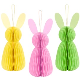 Set of 3 large honeycomb decoration bunny, Easter bunny, Easter decoration, honeycomb ball, Easter bunny, made of cardboard, colourful decoration for Easter, for hanging or standing, Easter bunnies,