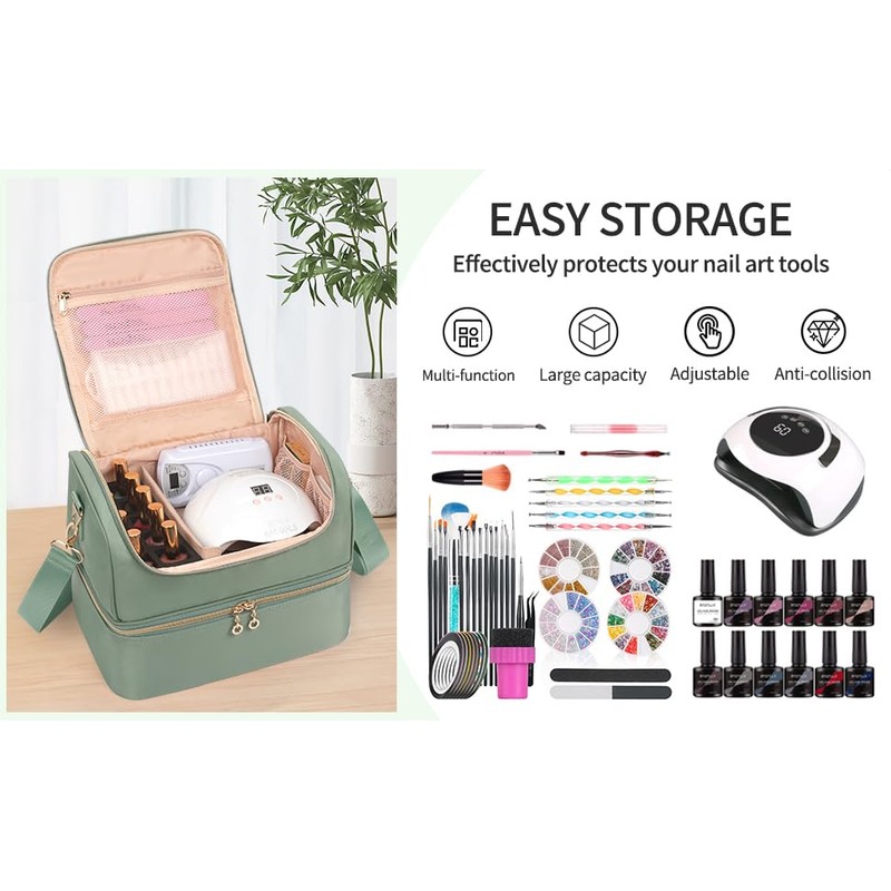Nail Polish Organizer Case, Nail Supplies Storage Box Holds 45