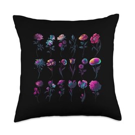 Botanical Vibrant Blooms Flowers Throw Pillow