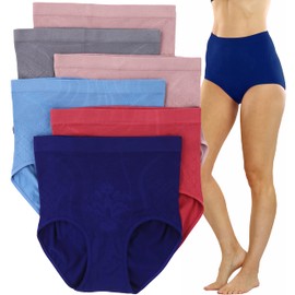 ToBeInStyle Women's 6 Pack One Size High-Waisted Briefs in Multiple Styles - Soft Pastel Assortment w/Floral Front - 3X