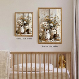 FWAHREN Modern Farmhouse Daisy Wildflower Framed Canvas Wall Art, Vintage Rustic Floral Pictures Paintings Artwork Wall Decor for Living Room Bedroom Bathroom Kitchen Home Office Decoration, 12x16in