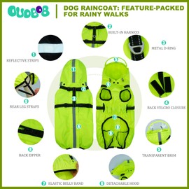 OUOBOB Dog Raincoat XL, Waterproof Rain Jacket for Dogs with Adjustable Built-in Harness & Back Zipper, Reflective Strip, Removable Hood, for Rainy Walks, Muddy Roads - Fluorescent Green