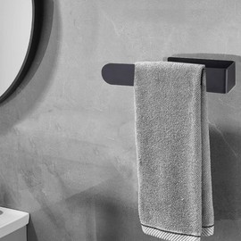 MOKIUER Towel Holder Hand Towel Holder for Bathroom Kitchen Wall,Adhesive Towel Bar Towel Ring,Stainless Steel, Black