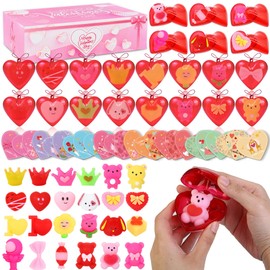 XPQKDC 24 Pcs Stress Relief Set with Valentine Cards, Red Heart-Shaped Box, Relaxation Gifts for Valentines Day Exchange and Party Favors, Assorted Designs