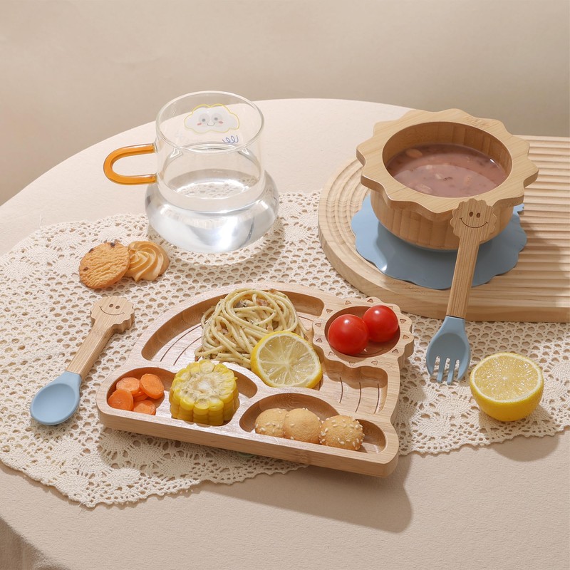 Bamboo Suction Plates Bowls Set for Baby Toddler - Includes