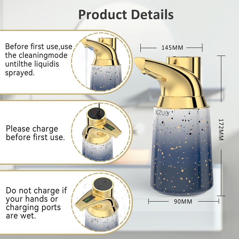 XZUO Automatic Soap Dispenser, Ceramic Touchless Dish Soap Dispenser