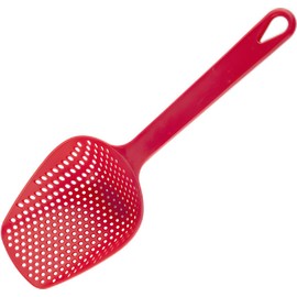 Solid Food grade silicone Spider Skimmer Ladle for Cooking and Frying, Kitchen Utensils Wire Pasta Strainer Spoon with Handle for Kitchen Frying Food, Pasta, Spaghetti, 4.8 Inch（Red）