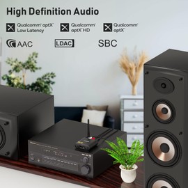 YMOO DAC Bluetooth 5.1 Receiver,LDAC Aptx 30ms Low Latency,Optical Coax RCA 3.5mm Jack Hi-Res Input, Lossless Wireless Audio Adapter for Subwoofer,Soundbar,Speaker from Phone/Tablet/PC/TV,96Khz/24bit