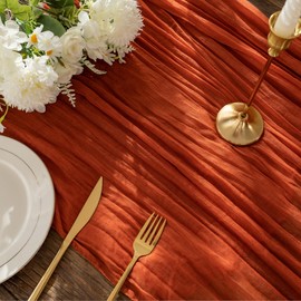 LilyDove Cheesecloth Table Runner, 10ft Long Elegant & Soft Tablecloth, Perfect for Weddings, Parties, and Rustic Decor (Terracotta, 1 Pack)