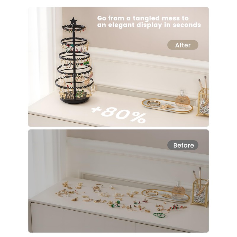 Lolalet Rotating Earring Stand, 5 Tiers, Accessory Storage, Display, Jewelry
