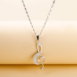 PengJin Fashion Necklace Music Notes Shiny CZ Crystal Pendant Long Chain for Women Girls, Metal crystal, Crystal