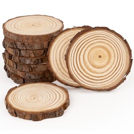 ilauke Wood Slices, 10 Pcs 3.5''-4'' Natural Wood Rounds, Wooden Circles with Bark, Unfinished Wood Kit for Paint DIY Ornaments Christmas Crafts Arts Wedding Decorations