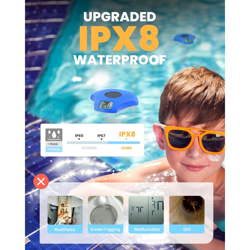 BALDR Pool Thermometer Floating Easy Read, Solar Pool Thermometer with