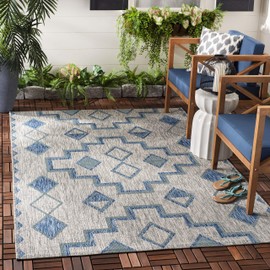 SAFAVIEH Courtyard Collection Area Rug - 5'3" x 7'7", Grey & Aqua, Non-Shedding & Easy Care, Indoor/Outdoor & Washable-Ideal for Patio, Backyard, Mudroom (CY8533-36812)