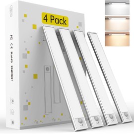Hyrion Under Cabinet Lighting,3 Temps Dimmable LED Rechargeable Battery Operated Motion Sensor Detection Light Indoor, 4 Pack Magnetic Closet,Portable Wireless Under Counter Light for Kitchen,Bathroom