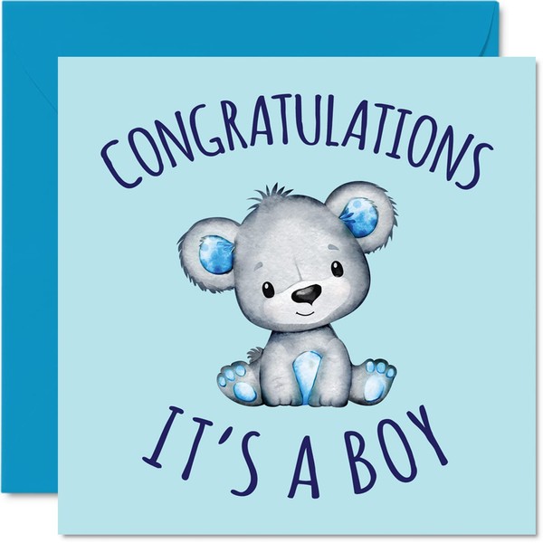 New Baby Card - Congratulations It's a Boy - Congratulations Baby Boy Cards Newborn, Well Done Congrats New Baby Cards, Welcome To The World Home Gifts, 5.7 x 5.7 Inch Baby Greeting Cards for Parents