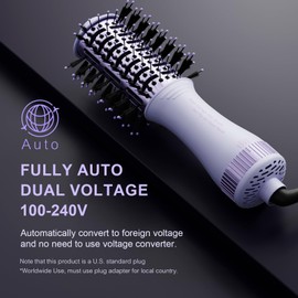 Dual Voltage Hair Dryer Brush Travel Blow Dryer Brush in One,2 inch Portable Mini Hot Air Brush,Travel Hair Tools/Volumizer/Straightener/Curler,European Blow Dry Brush with EU&UK Plug