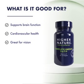 Higher Nature - Complete Omegas 3:6:7:9 - Fish Oils - Supports Vision, Brain Function & Cardiovascular Health - 90 Capsules