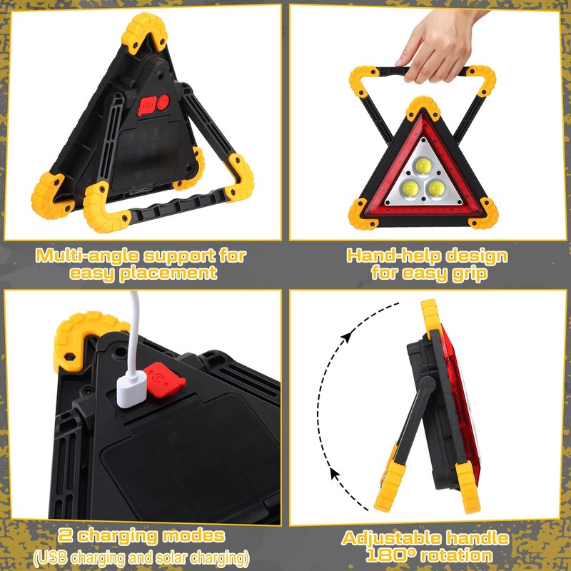 Huquary LED Emergency Warning Triangle, Rechargeable Portable Flashing LED Warning