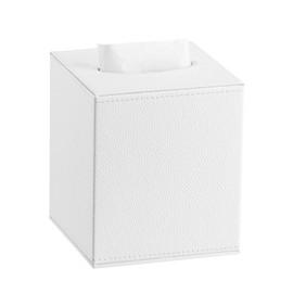 Tissue Box Cover Square, PU Leather White Tissue Box Cover, Cube Tissue Box Holder Decorative for Bathroom Bedroom Office