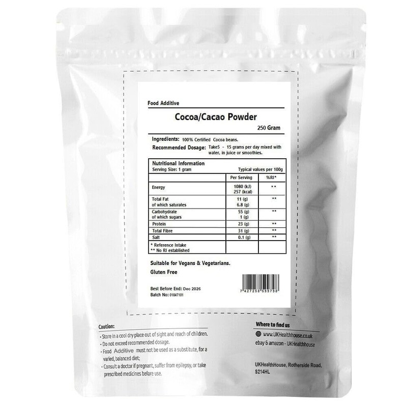 Raw Certified Premium Cocoa/Cacao Powder 250g - Peruvian - Superfood
