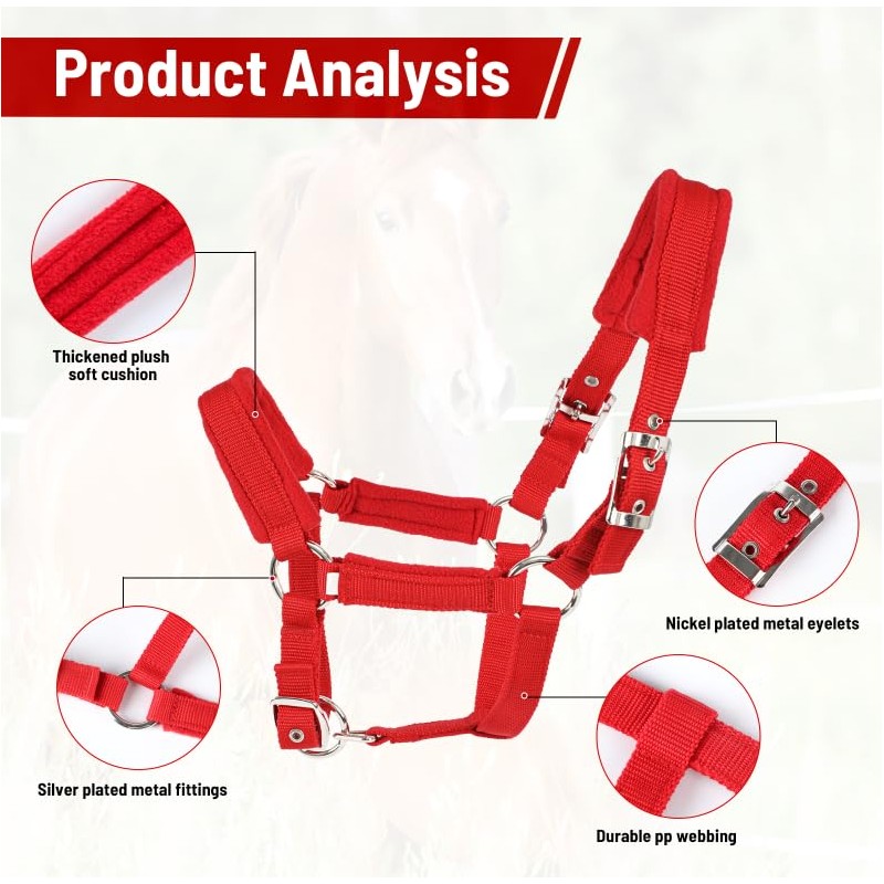 Kabahorze Adjustable Horse Halter with Polar Fleece Lined, Rope Halters,