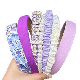 ElegGlo 7 Different Fashionable Headbands, Cute Decorations with Beautiful Purple Pearl Wide Flower Headbands Hair Accessories Purple Women's Gifts