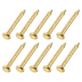 sourcing map 50Pcs Small Hardware Nails, 1 x 10mm Carbon Steel Round Head Nail Common Finishing Nail for Household Woodworking Picture Hanging DIY Projects, Gold