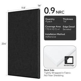 Olanglab Fiberglass Acoustic Wall Panels 4 Pack, 11.8'' x 23.6'' Sound Panels, Fabric Wrapped Sound Proof Panels for Walls (Black)