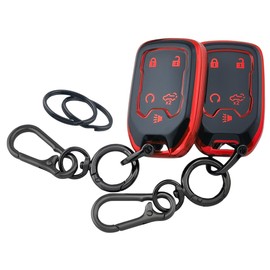 RUNZUIE 2Pcs 5 Buttons TPU Smart Key Fob Cover Shell for 2021 2020 2019 GMC Sierra 1500 2500HD 3500HD Chevy Silverado 1500 2500HD 3500HD (Black with Red)