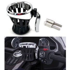 RUNNING PANTHER Motorcycle Handlebar Drink Cup Holder Plated and Rubber Chrome/Black Mount for Harley Davidson Passenger Water Bottle Holder with Mesh Basket for Honda Goldwing GL 1800 (102/142 MM)