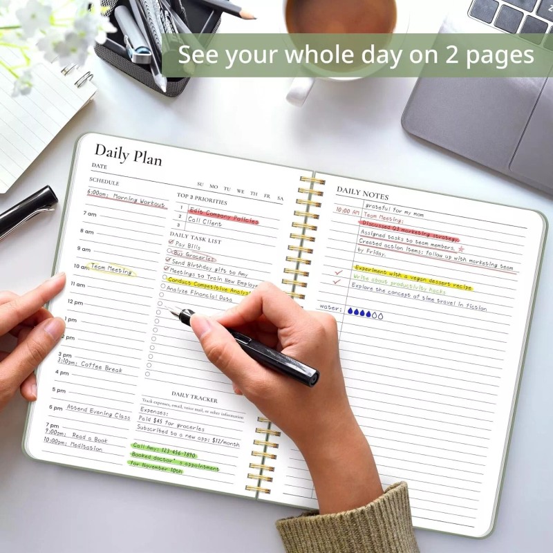 ZOTIA Aesthetic Daily Planner Notebook With Hourly Schedule, Spiral To