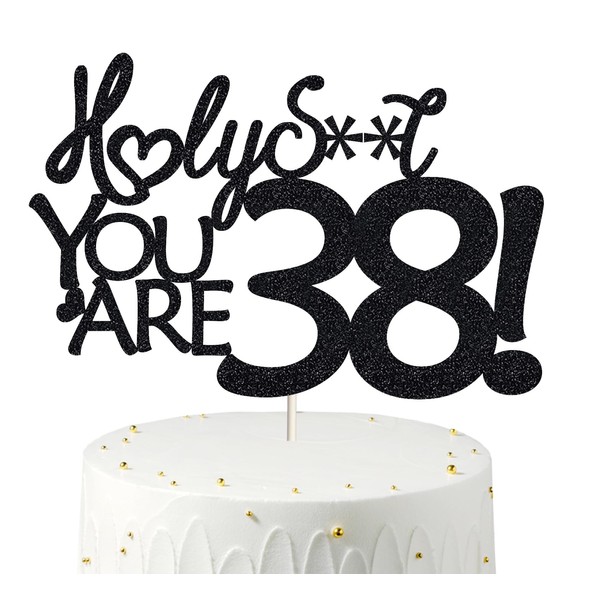 Decoración para tarta de cumpleaños 38, decoración para tartas de cumpleaños 38, purpurina negra, divertida decoración para tartas 38 para hombres, decoración para tartas 38 para mujeres, decoraciones de cumpleaños 38, decoración para tartas de cumpleaño
