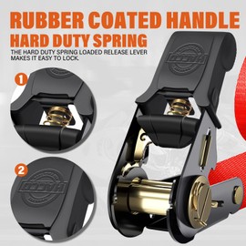 Haccoplanet Ratchet Tie Down Straps, 2340lb Break Strength, 4pc 1inch x 16FT Tie Down Strap Set with Padded Handles & Coated S Hook W/Safety Clip, Cargo Strap Tie Down for Motorcycle, Truck (Red)