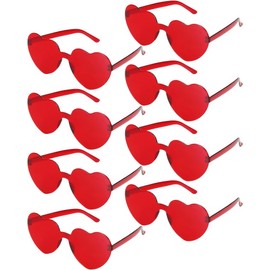 GCQJOQ 8 Pairs Heart Sunglasses for Women Party Sunglasses, Heart Shape Sunglasses for Girls, Boys, Teens, Adults (Red)