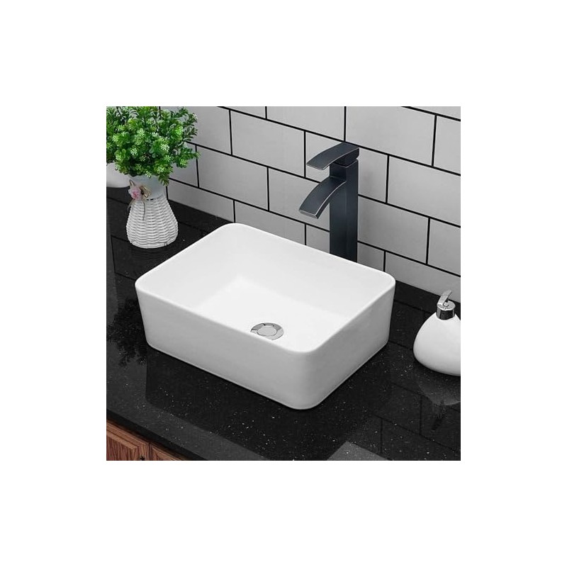 Kichae Vessel Sink Rectangular - 16"x12" Modern White Bathroom Sink