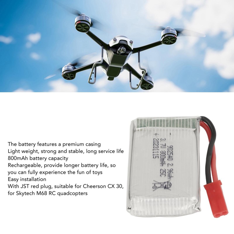 3.7V 800mAh LiPo Battery Rechargeable Drone Lithium Battery With JST