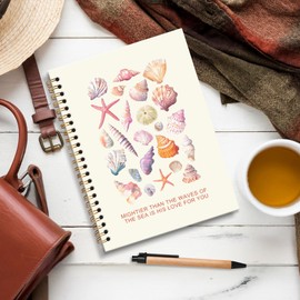 JRTW Christian Preppy Beach Notebook Journal, Coastal Ocean Colorful Seashell Aesthetic Journal for Women, Bible Journaling Notebooks for Note Taking, Spiral Notebook 5.5x8.3 Inch