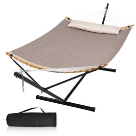 Mansion Home Quick Dry Hammock with Stand Included, Heavy Duty Hammock with 12FT Hammock Stand for Outside, Poolside, 450 Lbs Capacity, Brown