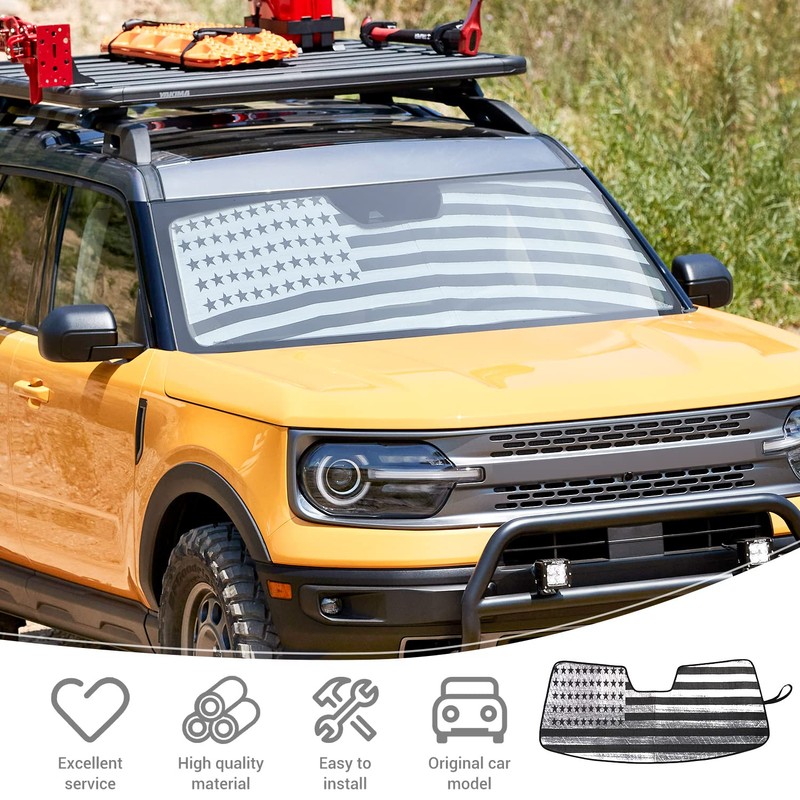 PDKLIN for Bronco Sport Windshield Sun Shade American Flag for